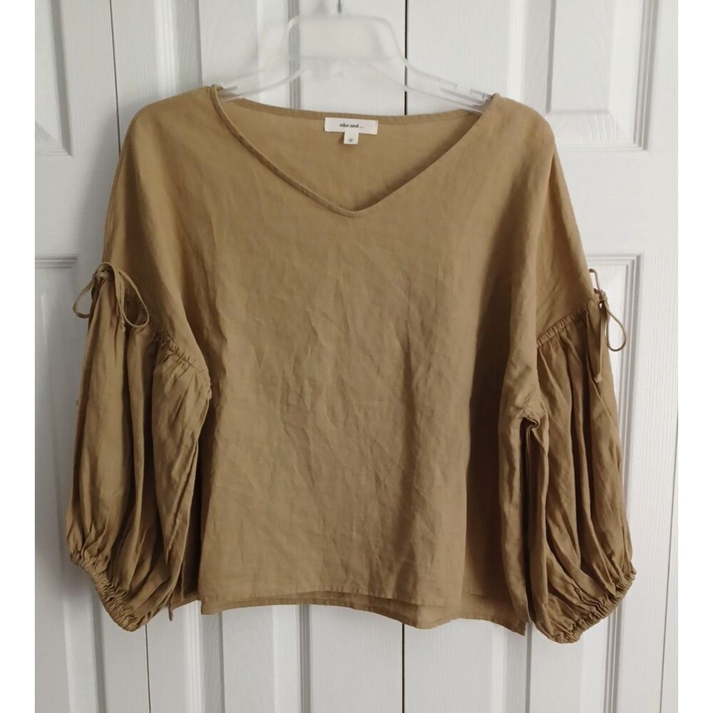 Niko And... Women's Linen 3/4 baloon Sleeve Shirt Beige Size 4